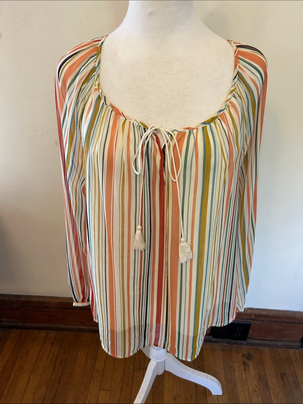 Jack by BB Dakota Striped Multicolored Peasant Blouse Size M EUC